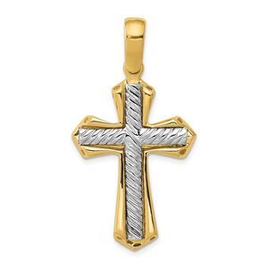 14k Two Tone Gold Solid Rope Cross Pendant, 22 x 43mm
